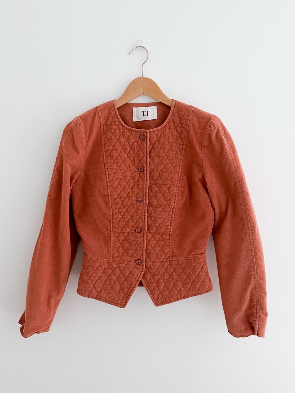 Vintage Terracotta Corduroy Quilted Jacket Cropped Prairie Cottagecore Size S - Picture 1 of 7